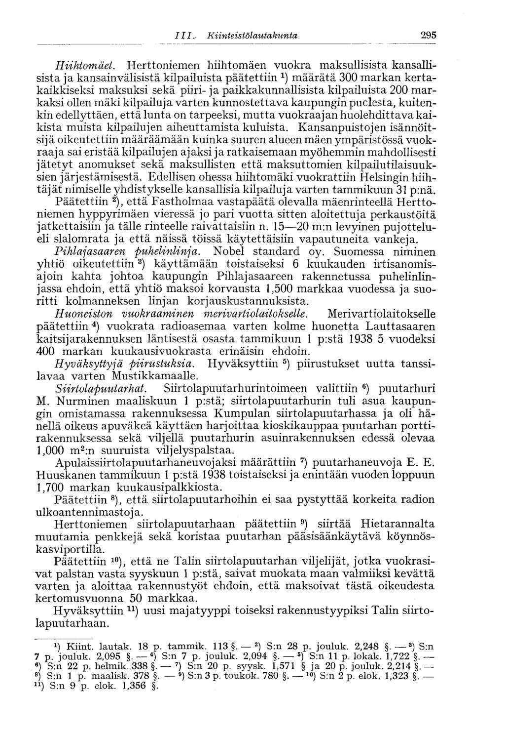 ///. Kiinteistölautakunta 295 Hiihtomäet.