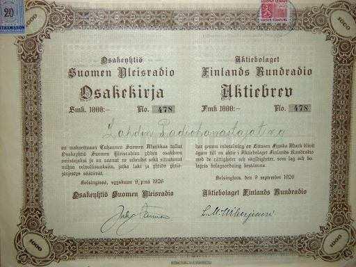 Suomen Yleisradio perustettiin 1926 fuusiomalla olemassa olevat yhdistyspohjaiset radioasemat saman yhtiön alle. Fuusion ansiosta mm. LRH:stä tuli samalla Yleisradion osakkeiden omistaja.