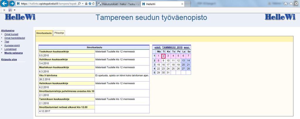 TUNTIOPETTAJAN HELLEWI Tuntiopettaja kirjautuu HelleWi -kurssihallintajärjestelmään osoitteessa: