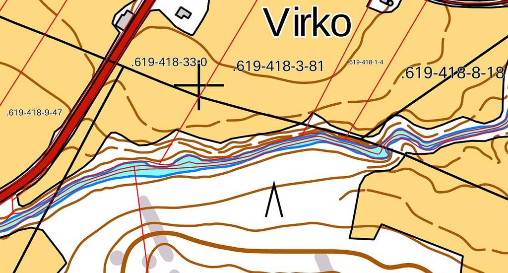 27 Kohde 9 619-419-1-4 Kuva 2.35. Kitinkosken kiinteistöjen rajat. Kuva 3.38 Kuva 3.39 Suvanto Suvanto Kuva 2.36. Kitinkosken ilmakuva. 2.7.2. Nykytila Kitinkosken alaosalla sijaitseviin suvantoihin on kunnostustoimien jälkeen kertynyt kiintoainetta.