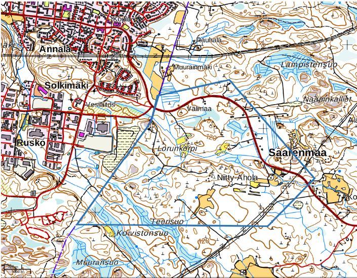 FCG SUUNNITTELU JA TEKNIIKKA OY Raportti 2 (9) 2 SIJAINTI JA PERUSTIEDOT Saarenmaa-Ruskon alue sijaitsee Kangasalan kunnassa, Kangasalan keskustasta noin 7 km länteen ja Tampereen keskustasta 10km