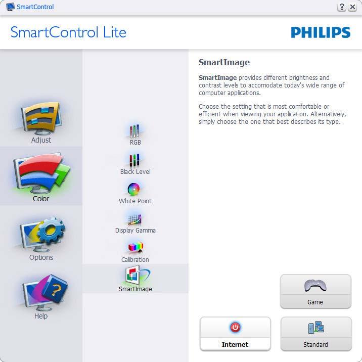 SmartImage Lite Käyttäjä voi muuttaa näytön asetukset sisällölle sopiviksi. Kun Viihde (Entertainment) on käytössä, SmartContrast ja SmartResponse on aktivoitu. Tuo näytölle sen hetkiset asetukset.
