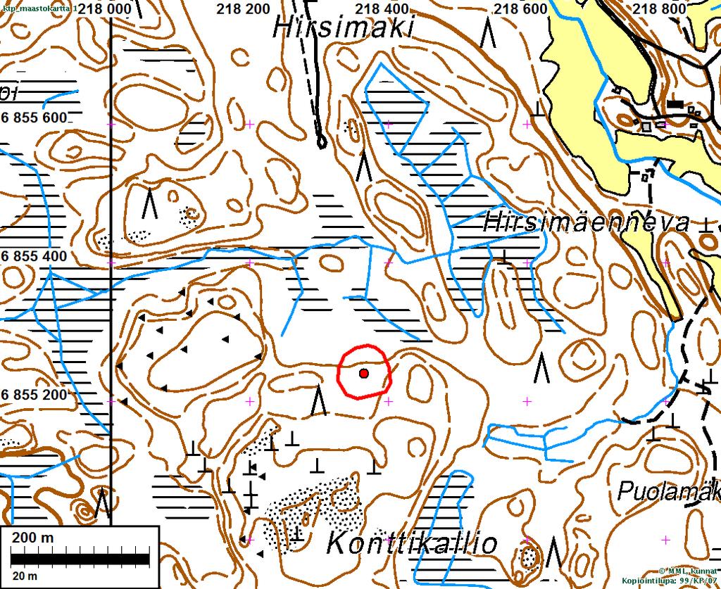 18 Konttikallion asumusjäännös merkittynä punaisella pallolla.