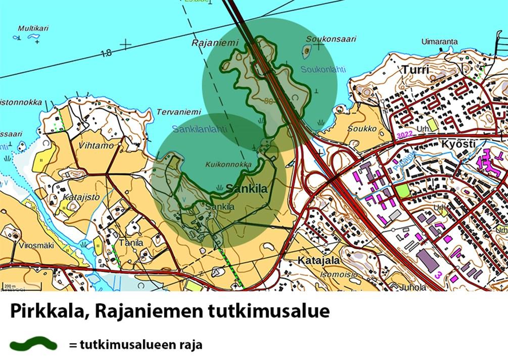 Rajaniemen alue käsitti Rajasalmen sillan (valtatie 3:n) molemmat puolet Pirkkalan puolella (kartta). Alueen pinta-ala on yhteensä 11,5 ha (länsipuoli 8 ha ja itäpuoli 3,5 ha).