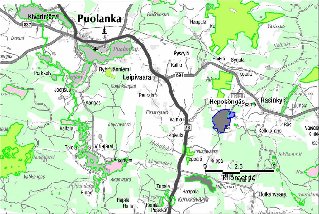 1 Johdanto Tämä hoito- ja käyttösuunnitelma koskee Hepokönkään suunnittelualuetta, joka sijaitsee Puolangan kunnassa (kuva 1). Suunnitelma on tehty kymmenvuotiskaudelle 2007 2016.