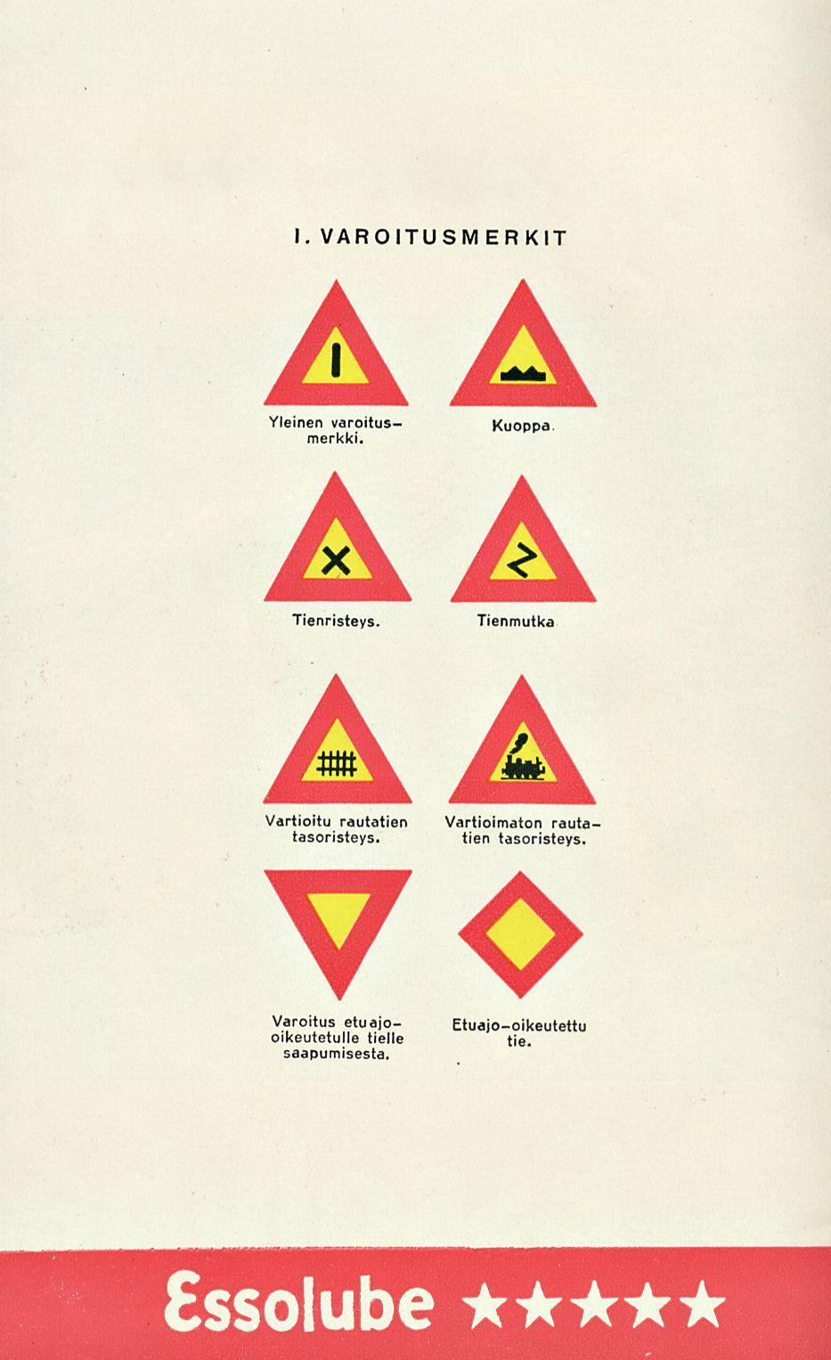 Essolube I. VAROITUSMERKIT Yleinen varoitusmerkki. Kuoppa Tienristeys.