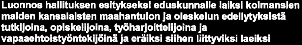 2017 Luonnos hallituksen esitykseksi eduskunnalle laiksi kolmansien maiden kansalaisten maahantulon ja oleskelun edellytyksistä tutkijoina, opiskelijoina, työharjoittelijolna ja