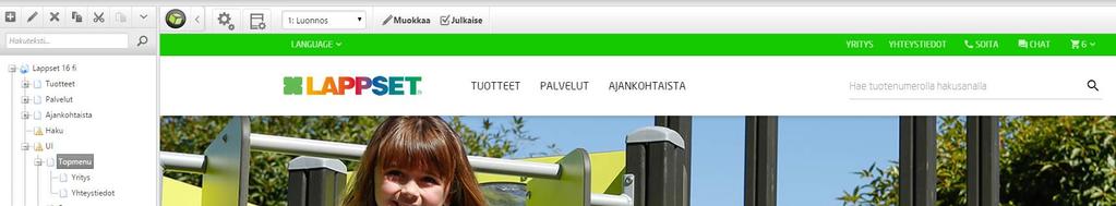 1.3 Topmenu ui/topmenu nimiseltä sivulta. 1.4 Footer Sisältö haetaan ui/footer nimiseltä sivulta. Ko.