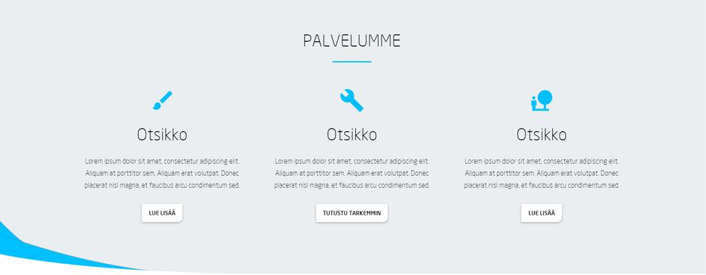 2.1.13 Landingpage-intro Alasivujen alussa käytettävä malli, jossa esittelyteksti sekä oikeassa laidassa pikalinkit. 2.1.14 Megadropdown Päävalikon pudotusvalikkojen sisältö.