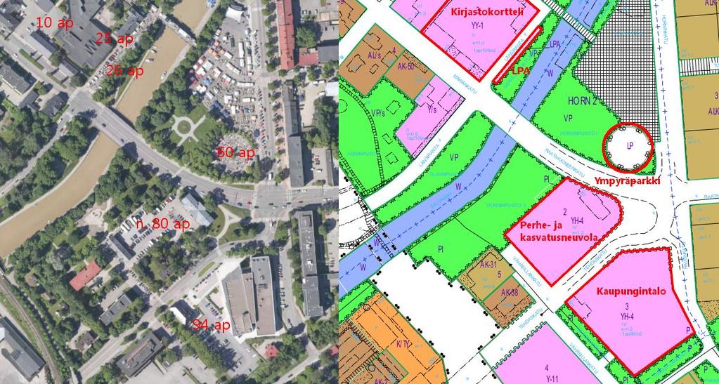 ympyräparkissa. Länsirannan kaava-alueen kadunvarsipaikkoja on 17 kpl ja yleisen pysäköintialueen autopaikkoja on 32 kpl eli yhteensä 49 kpl. Pysäköintiruudut on laskettu alueelta kesäkuussa 2017.