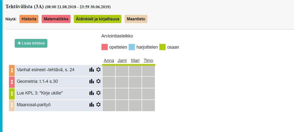 Lyhytkestoisten ja kertaluonteisten tehtävien arviointi Opettaja
