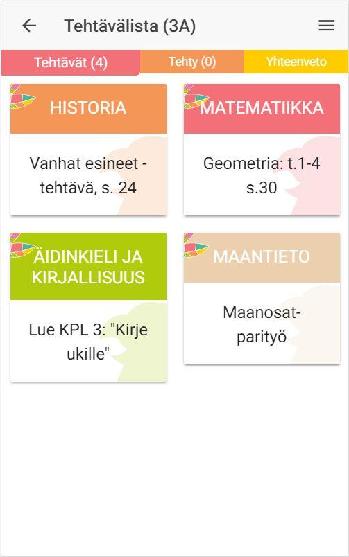 Lyhytkestoisten ja kertaluonteisten tehtävien arviointi Opiskelijat näkevät tehtävälistan tehtävät omalla käyttöliittymällään He voivat kuitata tehtäviä tehdyiksi niiden valmistumisen mukaan