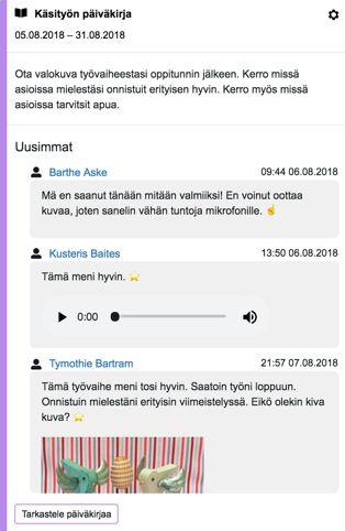 Portfoliopedagogiikka Oppimispäiväkirja (3/3) Opettaja näkee vastaukset ja voi