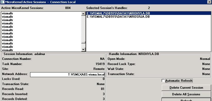 Visma L7 palvelimelta Pervasiven Monitorin kautta.