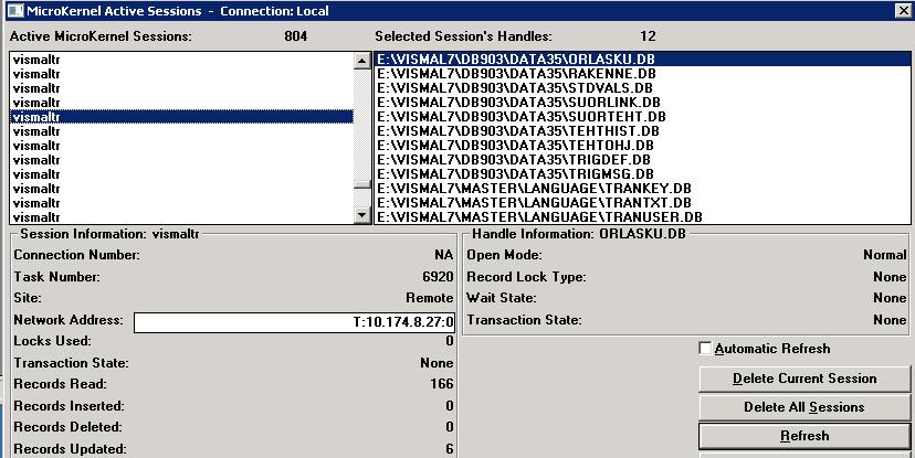 Kaikki istunnot saa kerralla poistettua oikean ylänurkan Delete all sessions - kuvakkeella. PSQLv11: Käyttäjälistasta valitaan ko.