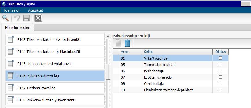 Palvelusuhteen laji tiedot Kenttäkirjastossa KEVA:n piireissä olevilla työntekijöillä palvelusuhteen laji tulee