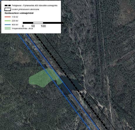 Kohteeseen ei kohdistu vaikutuksia johtoalueen leventymisestä sen sijaitessa johtoalueen lounaisreunalla. Kuva 11.