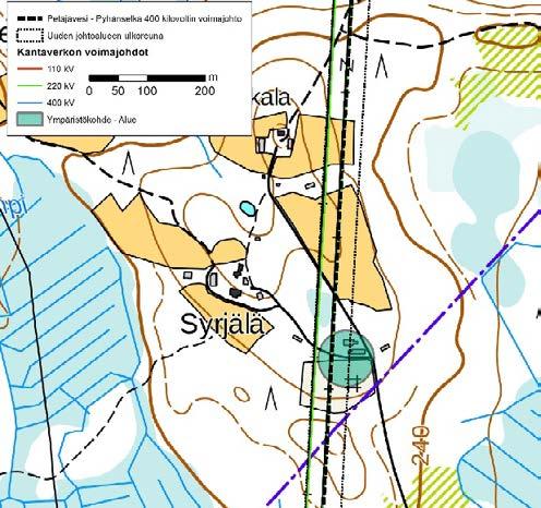 Johtoalueen leventyessä johtoalueen ulkoreunan ja rakennuspaikan väliin jää noin 20 metriä. Saarijärvellä Kolkanlahden kyläyleiskaava on tullut voimaan vuonna 2015.