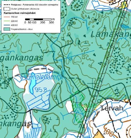 SELVITYS JOHTOALUEMUUTOKSEN 20.10.2017 9 (12) Kuva 8. Lämäkankaan sijoittuminen suhteessa voimajohtoalueeseen.