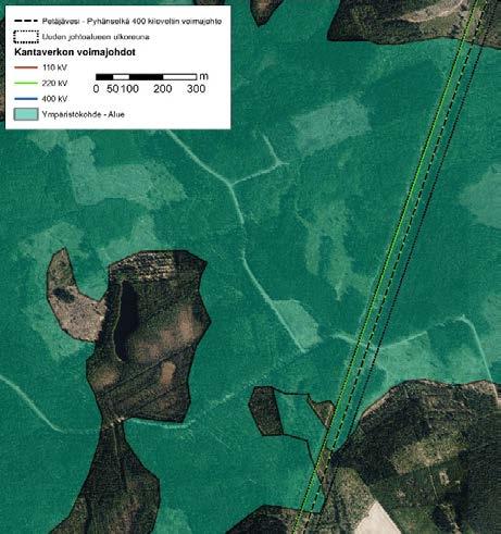 Johtoalueen laajentumisen seurauksena ympäristössä tapahtuu muutos noin 4-6 metriä laajemmalla alueella kuin YVAssa arvioidut vaikutukset.