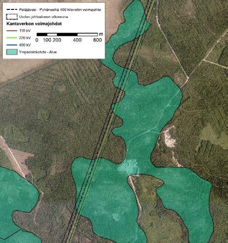 Johtoalueen länsireuna leventymisellä ei ole vaikutuksia Natura-alueeseen etäisyydestä johtuen (uusi johtoalueen reuna noin 100 metrin etäisyydellä Korkattivuoren