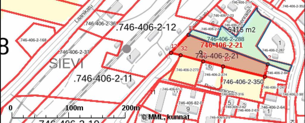 Kartta ostettavista maa-alueista: Tila Kalikkavainio 746-406-2-67 Määräala 1 tilasta Kangastalo 746-406-2-288 Määräala 2 tilasta Kangastalo 746-406-2-288 Tila Peltola 746-406-2-21