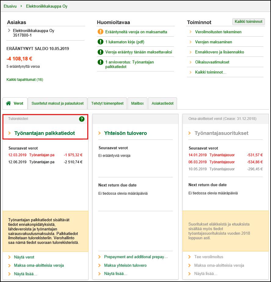 Työnantajan palkkatiedot OmaVerossa Vanha työnantajasuorituksia koskeva tili päätetään kaikilta asiakkailta automaattisesti 31.12.