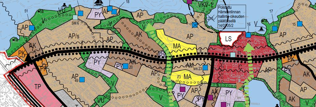 Yleiskaava Alueella on voimassa Pirkkalan taajamayleiskaava 2020. Taajamayleiskaava 2020. Asemakaava Alueella voimassa olevat asemakaavat ja merkinnät: Turrin asemakaava (nro 13) vahvistettu 5.