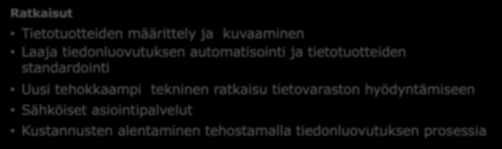 Tietopalvelutehdas tiedon luovutus yritysten hyödynnettäväksi Tarpeet Kysyntä kasvaa, 2017 luovutettiin 750 milj.