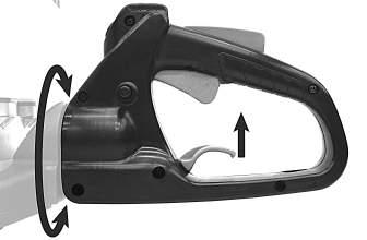 Pensasaidan ja pensaiden leikkaaminen Kahvan kääntö Pensasaidan ja pensaiden leikkaaminen DH2510T-leikkurissa on kääntyvä takakahva, joka kääntyy 90 molempiin suuntiin normaalista käyttöasennosta,