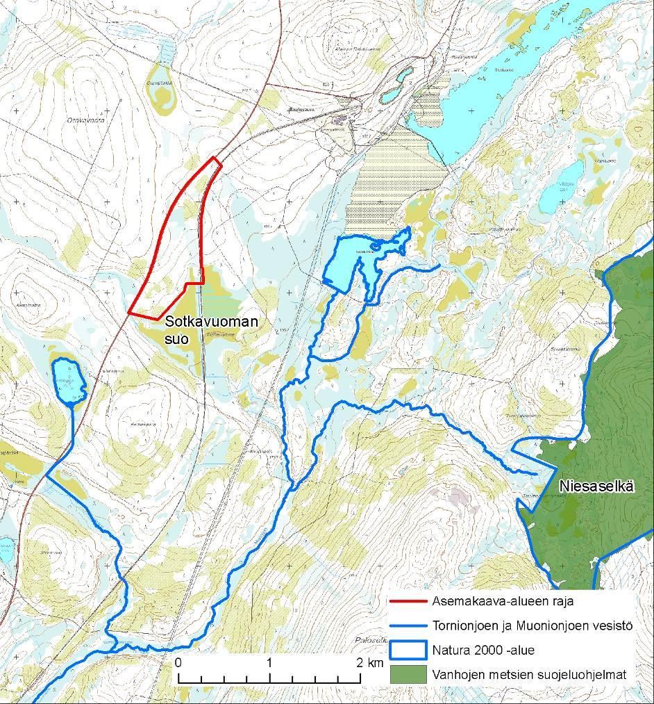 Kuva 9. Natura ja luonnonsuojelualueet asemakaavoitettavan alueen lähiympäristössä. 2.3.