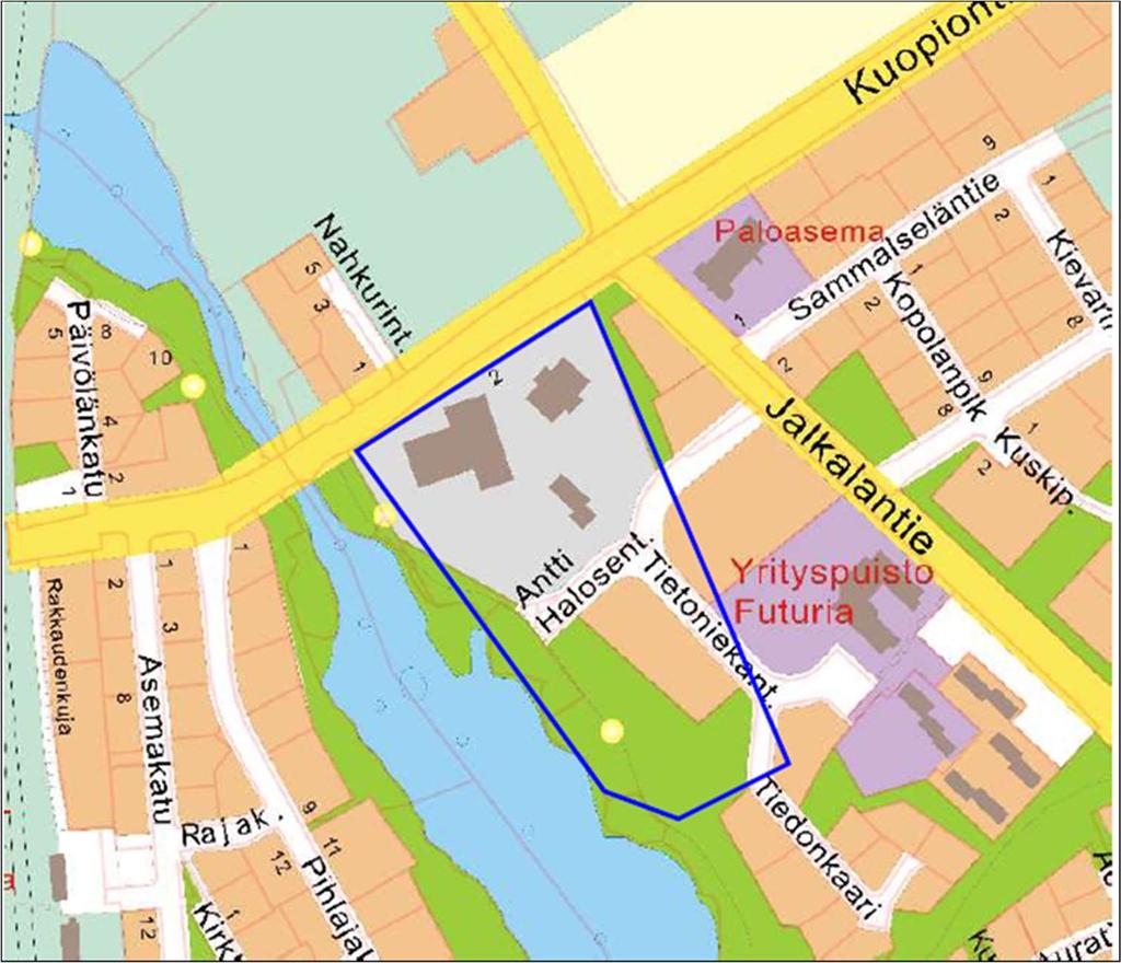 Kortteleita 656 ja 672 sekä Kopolanpuiston osaa koskeva asemakaavamuutos Suunnittelualue sijaitsee kaupunginkeskustassa Suonenjoen itäpuolella ja se käsittää Osuuskunta Maitomaan meijerin tontin ja