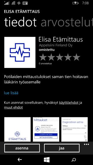 Jos haluat kiinnittää sen myös puhelimesi aloitusnäyttöön, mene sovellusvalikkoon ja pidä Elisa Etämittaus -kuvaketta pitkään pohjassa. Sen jälkeen valitse Kiinnitä aloitusnäyttöön (Kuva 18).