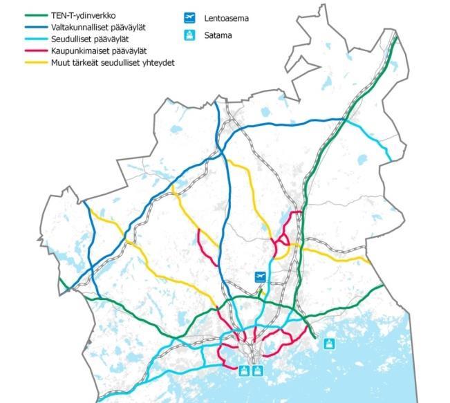 Lähtökohtia tieverkon luokittelulle ja palvelutasotavoitteiden asettamiselle Asetuksessa pääväylistä ja niiden palvelutasoista (LVM 2018, runkoverkkoasetus) runkoverkkoon on määritelty kaikki seudun