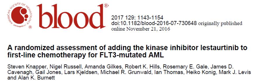 AML15 ja AML17 FLT3-ITD tai TKD (väh 5%) 500 potilasta, pääosin <60 v (range 5-68v) 50 potilaalla FLT3-itd alleelikuorma >0.