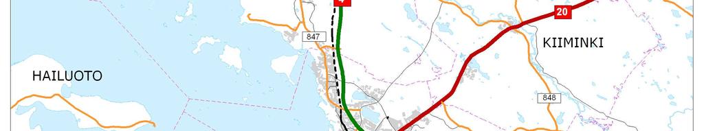 Oulun seudun päätieverkko (pohjakartta Maanmittauslaitos, käyttölupa PPOH/007/09-V). Pohjantie on noin 40 km:n matkalla moottoritie ja noin 13 km:n matkalla pohjoisosassa moottoriliikennetie.
