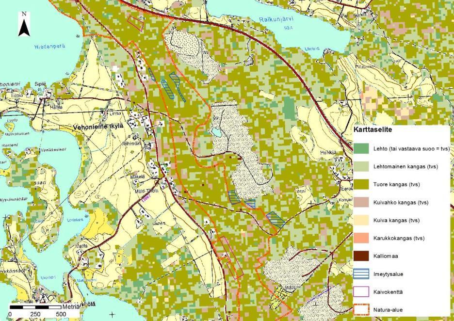 FCG Suunnittelu ja tekniikka Oy Natura-arvioinnin täydennys 49 (132) käläisistä metsistä kosteisiin lehtoihin. Näin on myös Keisarinharju-Vehoniemenharjun Natura-alueella.