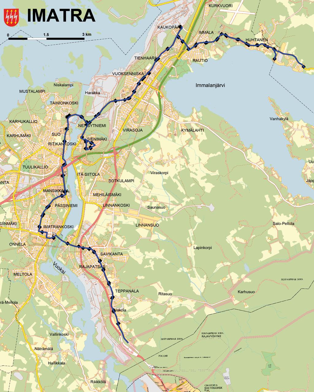 3 Reitti: Päivärannantie - Niskapietiläntie - Kaukopäänkatu - Ruokolahdentie - Vuoksenniskantie Sienimäenkatu - Rouskunkatu - Liekokatu -