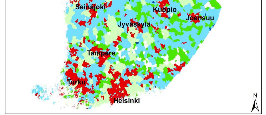 Osa-aikaistuvat alueet (32% postinumeroalueista 18%