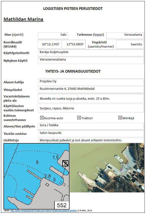 Kuva 11. Logististen pisteiden kartoituksessa käytetty lomakepohja. 4.1.3 Nauvo Uusikaupunki-väylän logistiset pisteet Nauvo Uusikaupunki-väyläalueen logististen pisteiden maastokartoituksia toteutettiin 2015 kesän aikana yhteensä viisi: 19.