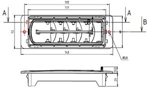 Asennusreikä 121 x 49 mm.