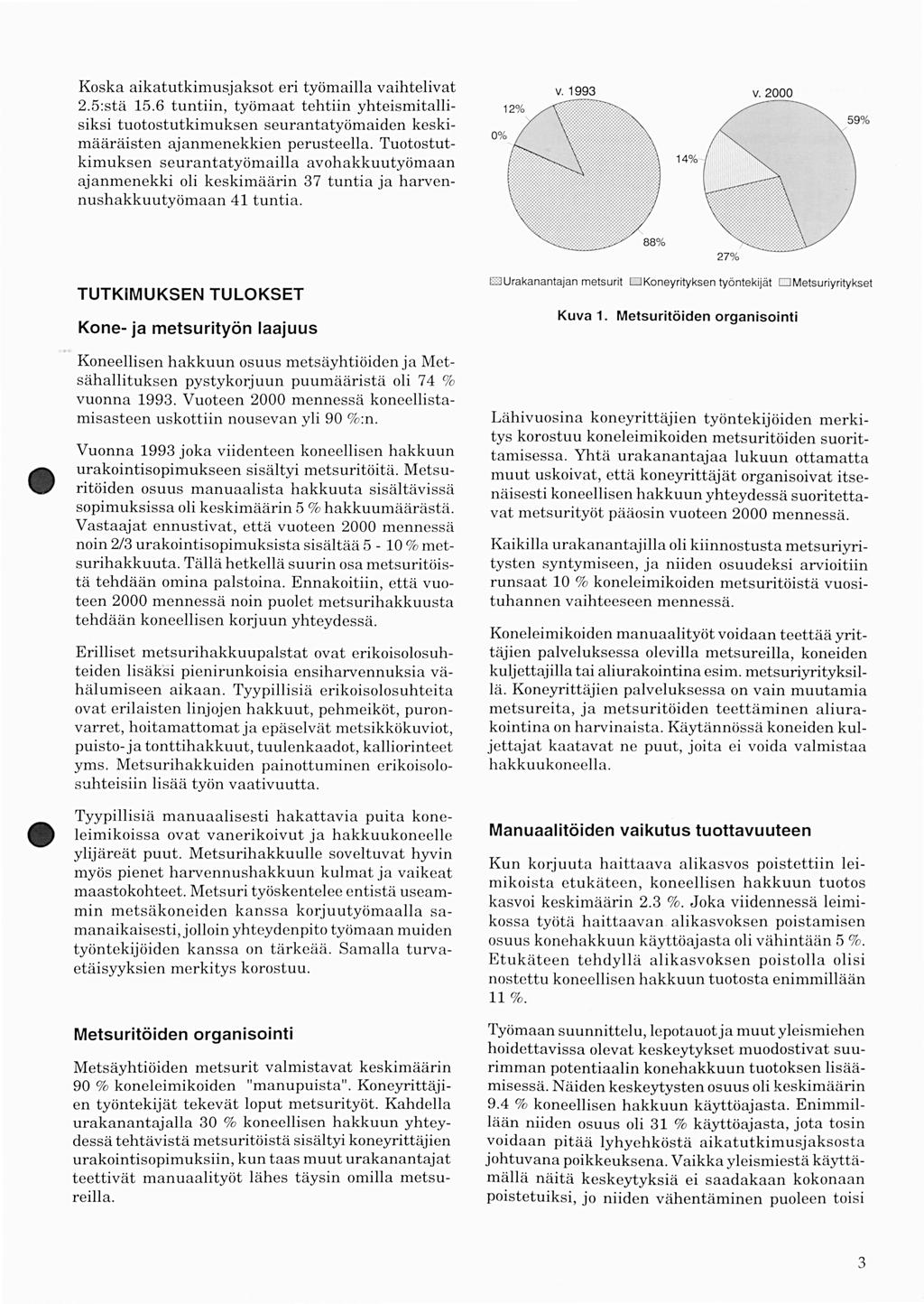 Koska aikatutkimusjaksot eri työmailla vaihtelivat.:stä.6 tuntiin, työmaat tehtiin yhteismitallisiksi tuotostutkimuksen seurantatyömaiden keskimääräisten ajanmenekkien perusteella.
