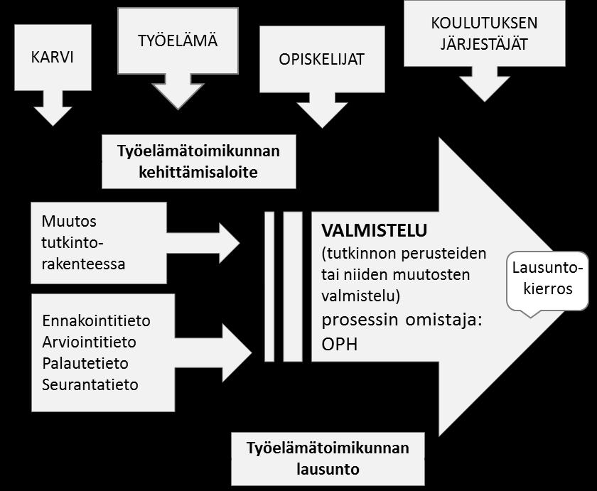 5 Kuva 2. Työelämätoimikunnat osallistuvat tutkintorakenteen ja tutkinnon perusteiden kehittämiseen tekemällä aloitteita ja antamalla lausuntoja. 3.