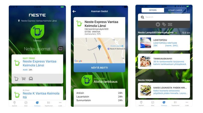 29 Kuva 4.1. 23.5.2018) Neste-äppi näyttökuvat (App Store 24.4.2018; näytönkaappauskuva Maksutavaksi on mahdollista valita Neste Yrityskortti sekä credit- ja debit-kortit pankista riippumatta.