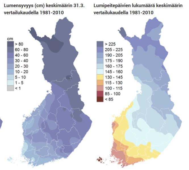 The depth of snow (average in March, during 1981-2010) The number of snow days (average in March, during 1981-2010) City Modal share of cycling Turku 8 % Vaasa 16 % Lahti 9 % Jyväskylä 8 % Tampere 6%
