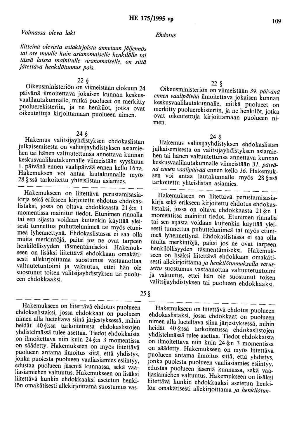 HE 175/1995 vp 109 liitteinä olevista asiakirjoista annetaan jäljennös tai ote muulle kuin asianomaiselle henkilölle tai tässä laissa mainitulle viranomaiselle, on siitä jätettävä henkilötunnus pois.