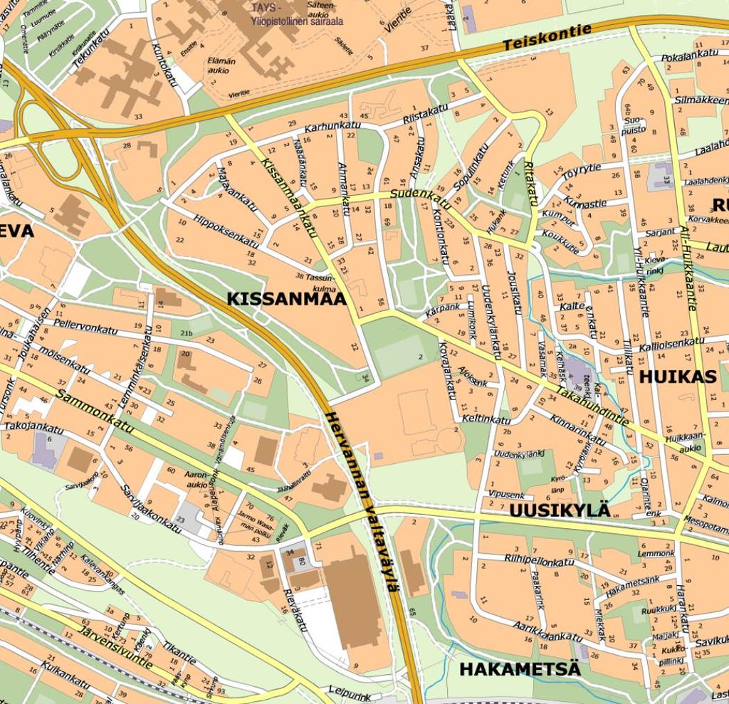 TYÖN TARKOITUS Työ liittyy Tampereen kaupungin asemakaavaan nro 8549, jossa tutkitaan Hipposkylän eteläpuolen, Hipposkylän ja Hippospuiston alueen maankäytön täydennysrakentamisen mahdollisuuksia.
