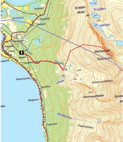 2. DALBERGET STORHAUGEN/BOAZOVÁRRI km km Parkplatz am Friedhof in Djupvik Markierter Weg bis Dalberget Djupvik hautausmaan parkkipaikka,