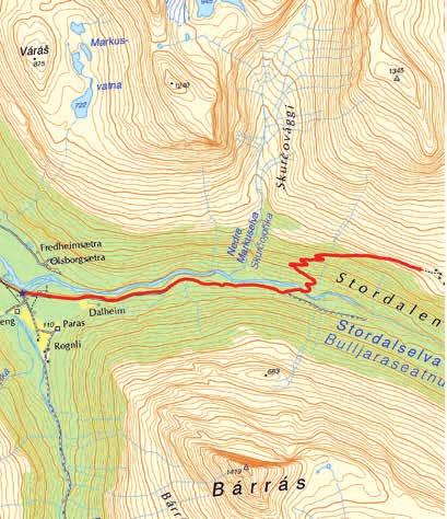 16. TYSKVEIEN, SIGNALDALEN/ ČIEKŊALVUOVDI km verschiedene Parkplätze an der Kreuzung Stordalen/Parasdalen Markierter Weg