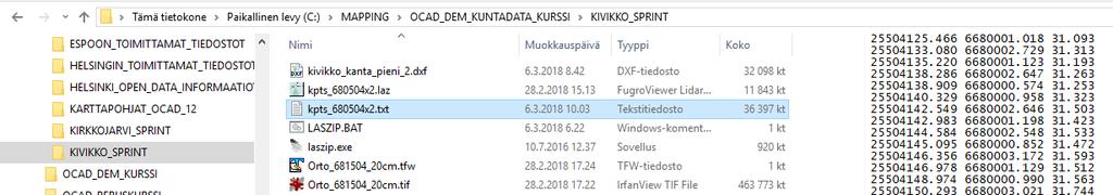 tallennamme laserpisteet varmuuden vuoksi tekstitiedostoksi Projektihakemistossasi on LASZIP.BAT ja laszip.exe ohjelmat.